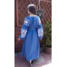 Boho Style Ukrainian Embroidered Maxi Broad Dress Light Blue with White Embroidery